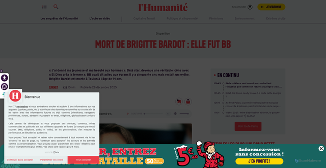 Security scan screenshot of https://www.humanite.fr/carnet/animaux/mort-de-brigitte-bardot-elle-fut-bb