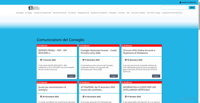 Security scan screenshot of https://www.piacenzaordineavvocati.it/