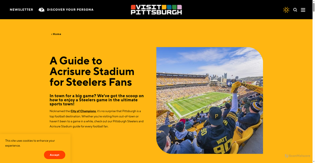 Security scan screenshot of https://www.visitpittsburgh.com/blog/guide-to-acrisure-stadium-for-steelers-fans/