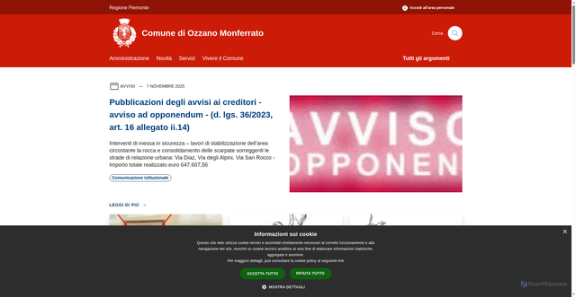Security scan screenshot of https://www.comune.ozzanomonferrato.al.it/it