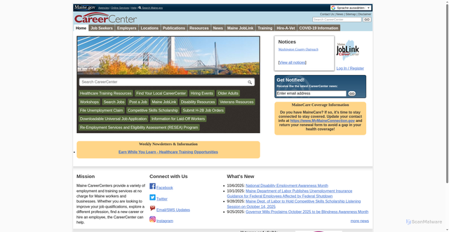 Security scan screenshot of https://www.mainecareercenter.com/