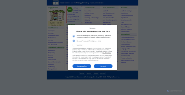 Security scan screenshot of https://www.science.co.il