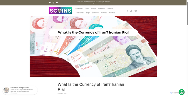 Security scan screenshot of https://scoins.in/blogs/news/what-is-the-currency-of-iran-iranian-rial?srsltid=AU7gw4XeULwQ1OhdzA99H7uoZwFPmQ-KXekHI3qUxsA2x2jnkwXfOFvE