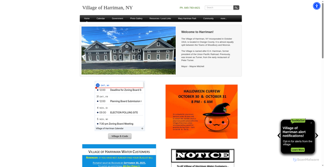 Security scan screenshot of https://www.villageofharriman.gov/