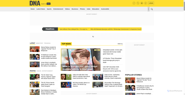 Security scan screenshot of https://dnaindia.com