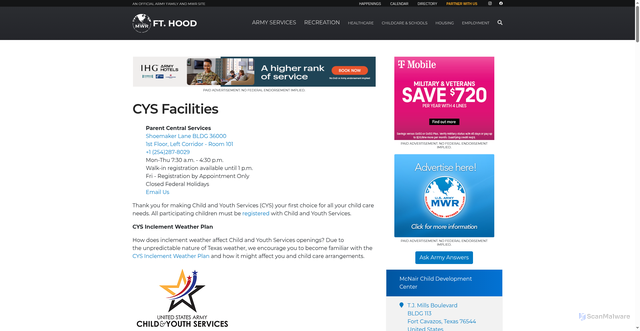 Security scan screenshot of https://hood.armymwr.com/programs/childcare
