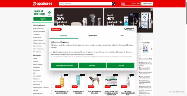 Security scan screenshot of https://www.apotea.se/