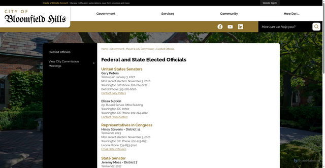 Security scan screenshot of https://www.bloomfieldhills.gov/273/Elected-Officials