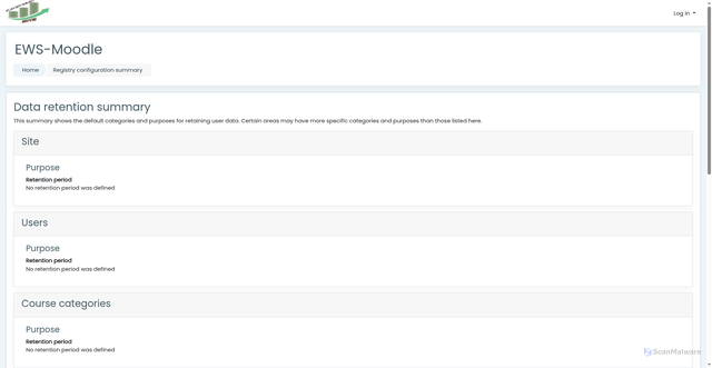 Security scan screenshot of https://moodletest.ouronlineserver.com/admin/tool/dataprivacy/summary.php