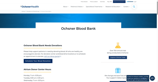 Security scan screenshot of https://www.ochsner.org/giving/donate/ochsner-blood-bank/