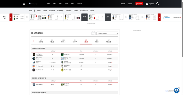 Security scan screenshot of https://prd.tsn.ca/soccer/mls/schedule/