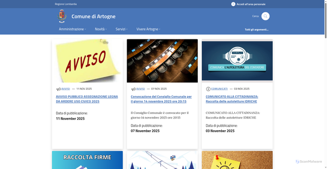 Security scan screenshot of https://www.comune.artogne.bs.it/