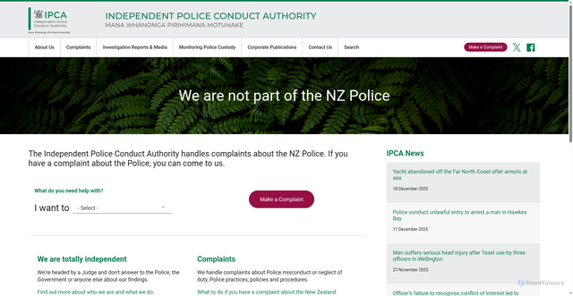 Security scan screenshot of https://www.ipca.govt.nz/