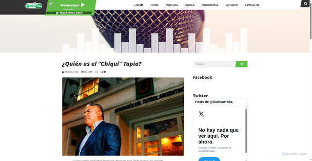 Security scan screenshot of https://radioarroba.com/noticias/107/quien_es_el_chiqui_tapia
