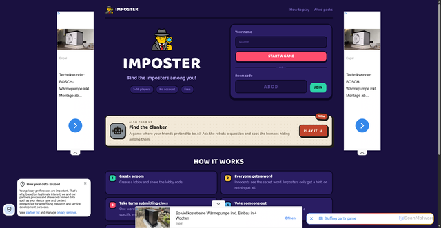 Security scan screenshot of https://imposter-game.io