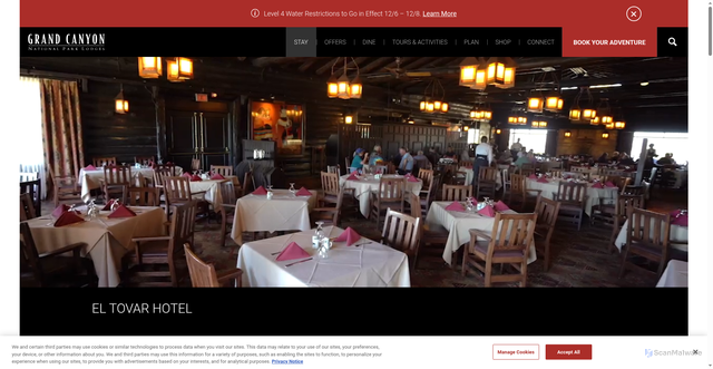Security scan screenshot of https://www.grandcanyonlodges.com/lodging/el-tovar-hotel/