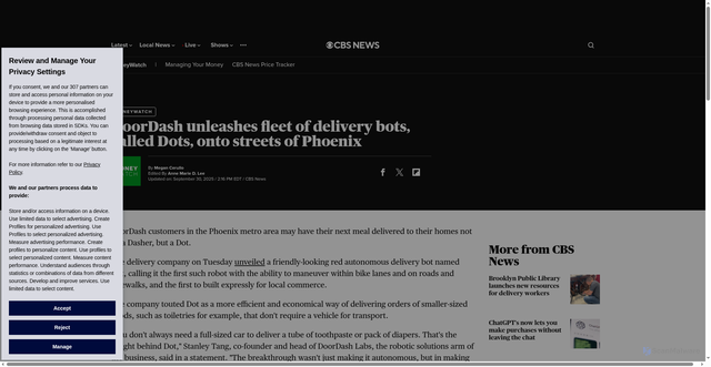 Security scan screenshot of https://www.cbsnews.com/news/doordash-autonomous-delivery-bot-dot-phoenix-arizona/