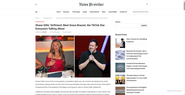 Security scan screenshot of https://newsprovider.co.uk/shane-gillis-girlfriend/