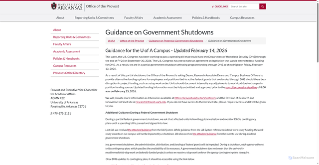 Security scan screenshot of https://provost.uark.edu/shutdown/