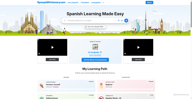 Security scan screenshot of https://www.spanishdict.com