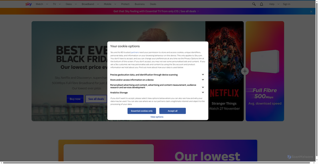 Security scan screenshot of https://www.sky.com/