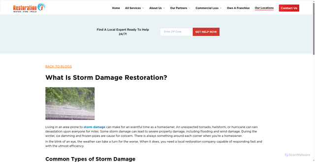 Security scan screenshot of https://restoration1.com/blog/what-is-storm-damage-restoration