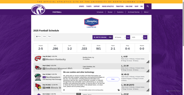 Security scan screenshot of https://www.roarlions.com/sports/football/schedule
