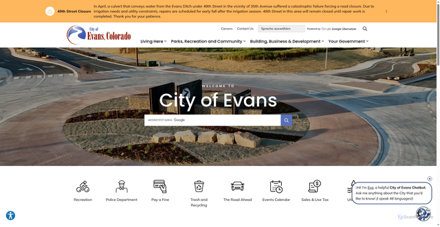 Security scan screenshot of https://www.evanscolorado.gov/