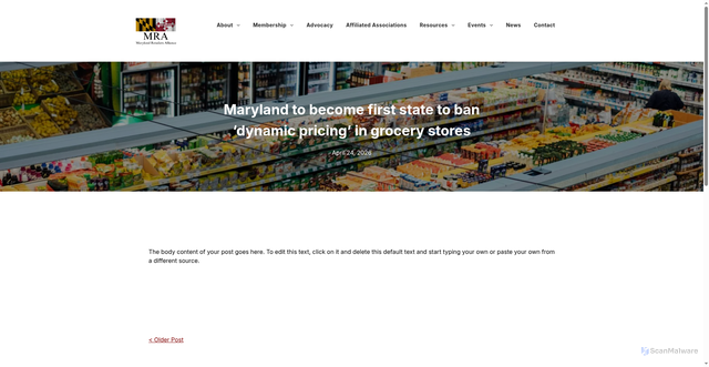 Security scan screenshot of https://www.mdra.org/maryland-to-become-first-state-to-ban-dynamic-pricing-in-grocery-stores