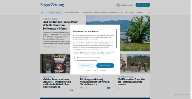 Security scan screenshot of https://zugerzeitung.ch