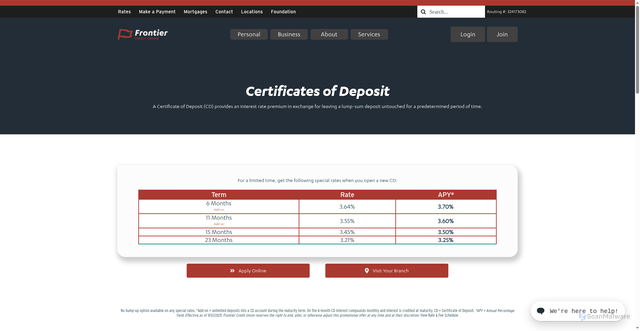 Security scan screenshot of https://frontiercreditunion.com/bestcd/