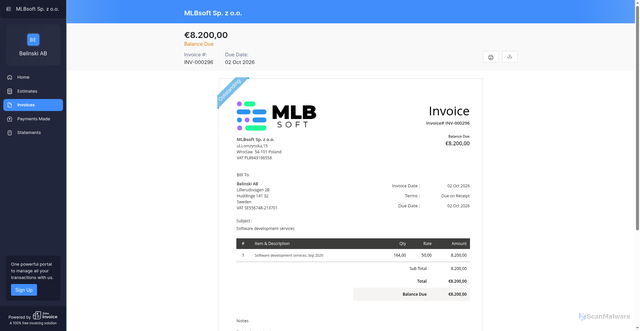 Security scan screenshot of https://zohoinvoicepay.eu/invoice/mlbsoft/secure?CInvoiceID=2-341178e453497a4f4c871f82125ca1d3a1795c004d80dc73a23ce1a3e3831dd0a44b162ee6d8cf3fc999aa28d0386c44cfd609771164cc10a4b8c231bc3cf395894025f5657f5d8c