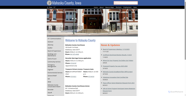 Security scan screenshot of https://mahaskacountyia.gov/
