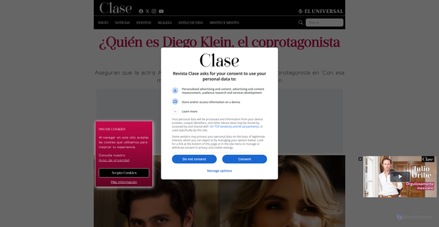 Security scan screenshot of https://www.revistaclase.mx/noticias/quien-es-diego-klein-el-supuesto-novio-y-coprotagonista-de-angelica-rivera/