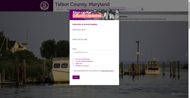 Security scan screenshot of https://talbotcountymd.gov/