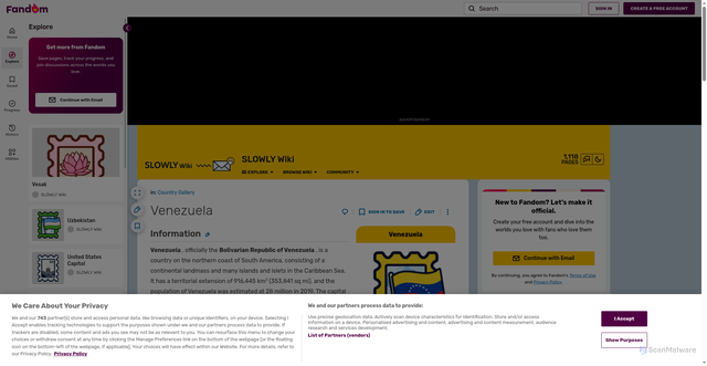 Security scan screenshot of https://slowly.fandom.com/wiki/Venezuela
