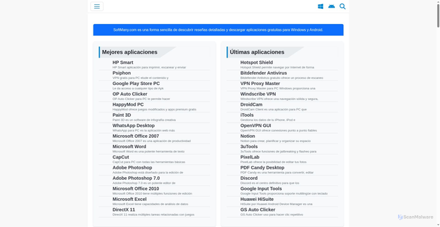 Security scan screenshot of https://softmany.com