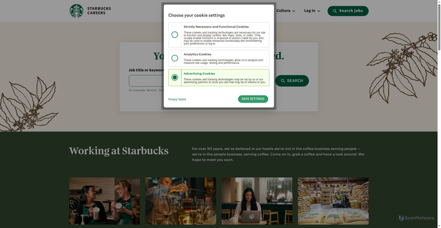 Security scan screenshot of https://careers.starbucks.com