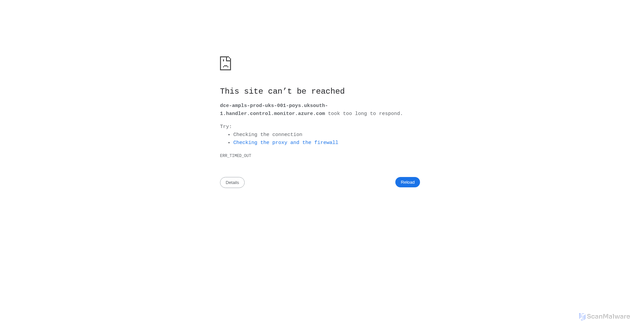 Security scan screenshot of https://dce-ampls-prod-uks-001-poys.uksouth-1.handler.control.monitor.azure.com