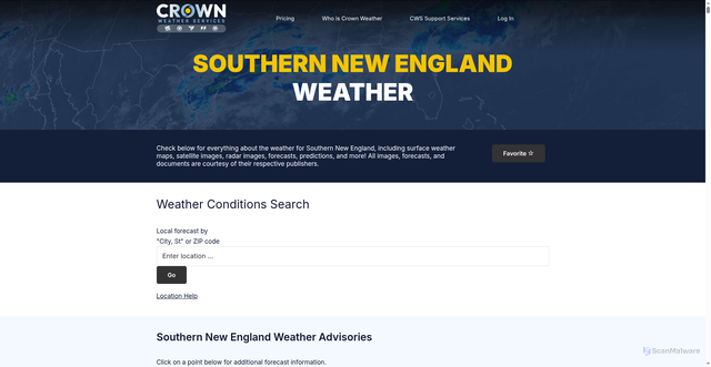 Security scan screenshot of https://crownweather.com/new-england/southern-new-england-weather-page/