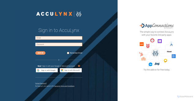 Security scan screenshot of https://my.acculynx.com