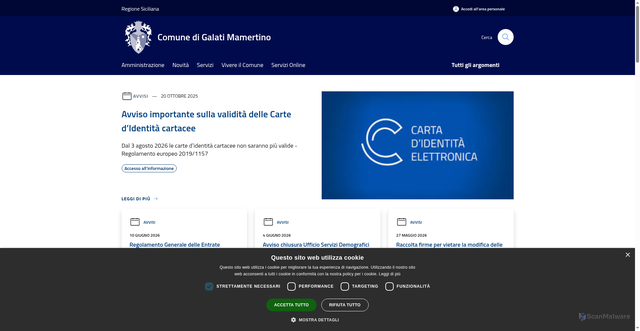Security scan screenshot of https://www.comune.galatimamertino.me.it