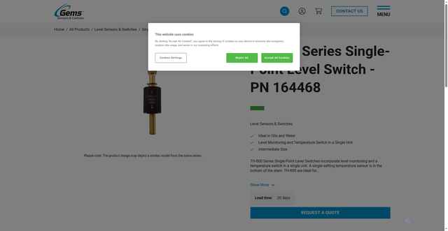 Security scan screenshot of https://www.gemssensors.com/products/TH800/164468?srsltid=AU7gw4Wh0-sOLcFVcEGUfbuDm71ceT3eXA0sxtNMWV5NrpLqmyJYzVEJ