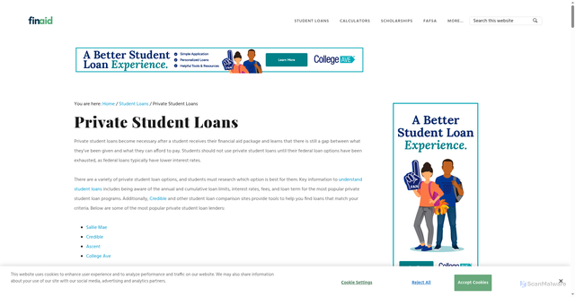 Security scan screenshot of https://finaid.org/loans/privatestudentloans/