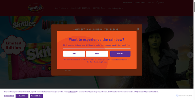 Security scan screenshot of https://www.skittles.com