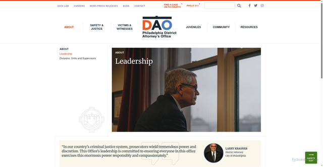 Security scan screenshot of https://phillyda.org/about/leadership/