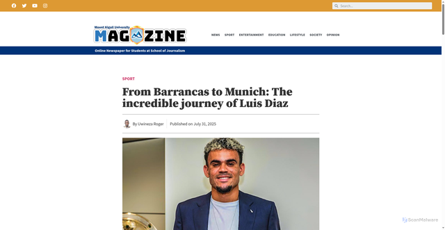Security scan screenshot of https://magazine.mkur.ac.rw/from-barrancas-to-munich-the-incredible-journey-of-luis-diaz/