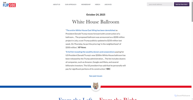 Security scan screenshot of https://www.theflipside.io/archives/white-house-ballroom