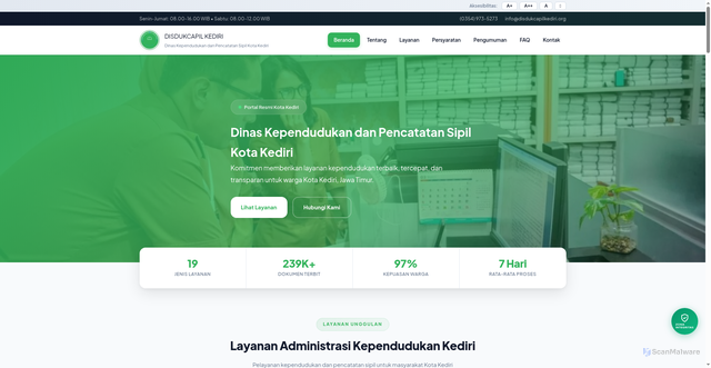 Security scan screenshot of http://disdukcapilkediri.org/