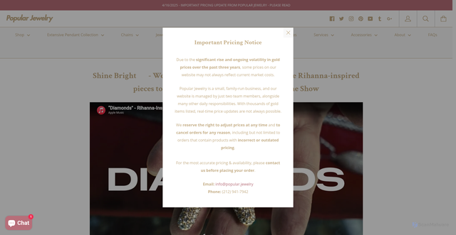 Security scan screenshot of https://popular.jewelry